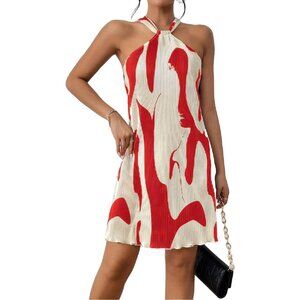Women's Printed Halter Neck Mini Dress Casual Sundress for Parties Day